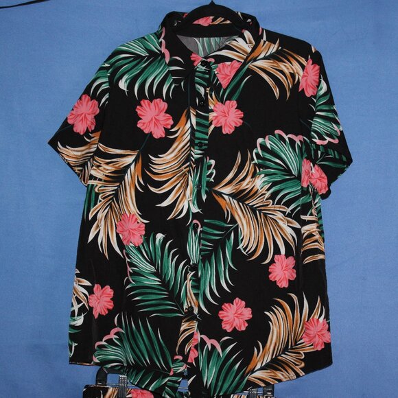 SHEIN CURVE Tropical Shirt and Shorts Co-ord Set 1XL - Picture 2 of 14